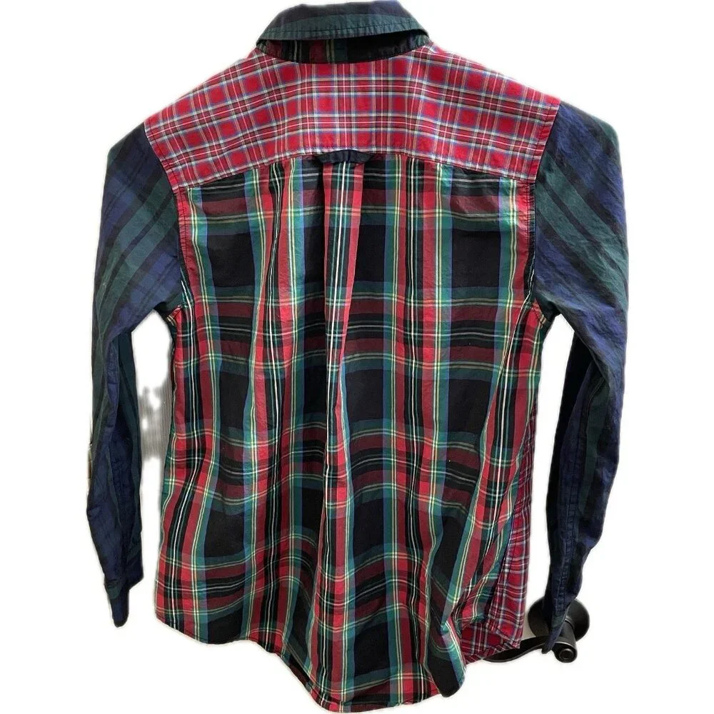 Vineyard Vines Womens Cotton Plaid Patch Shirt Sz 00 Color Block - Picture 2 of 11